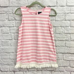 Duffield Lane Womens Ferris Fringe Tank Top Size XS Sleeveless Stripe Pink NWT